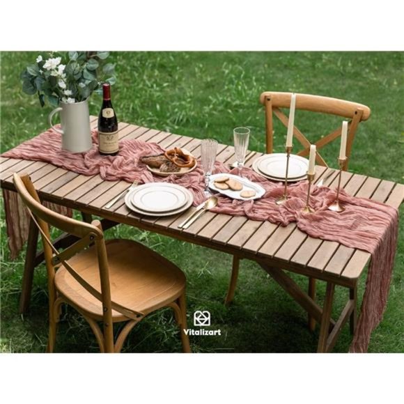 Cheesecloth Table Runner Peach Coral 35 x 120 Inches Gauze Tablecloth 10Ft Boho - Picture 6 of 6